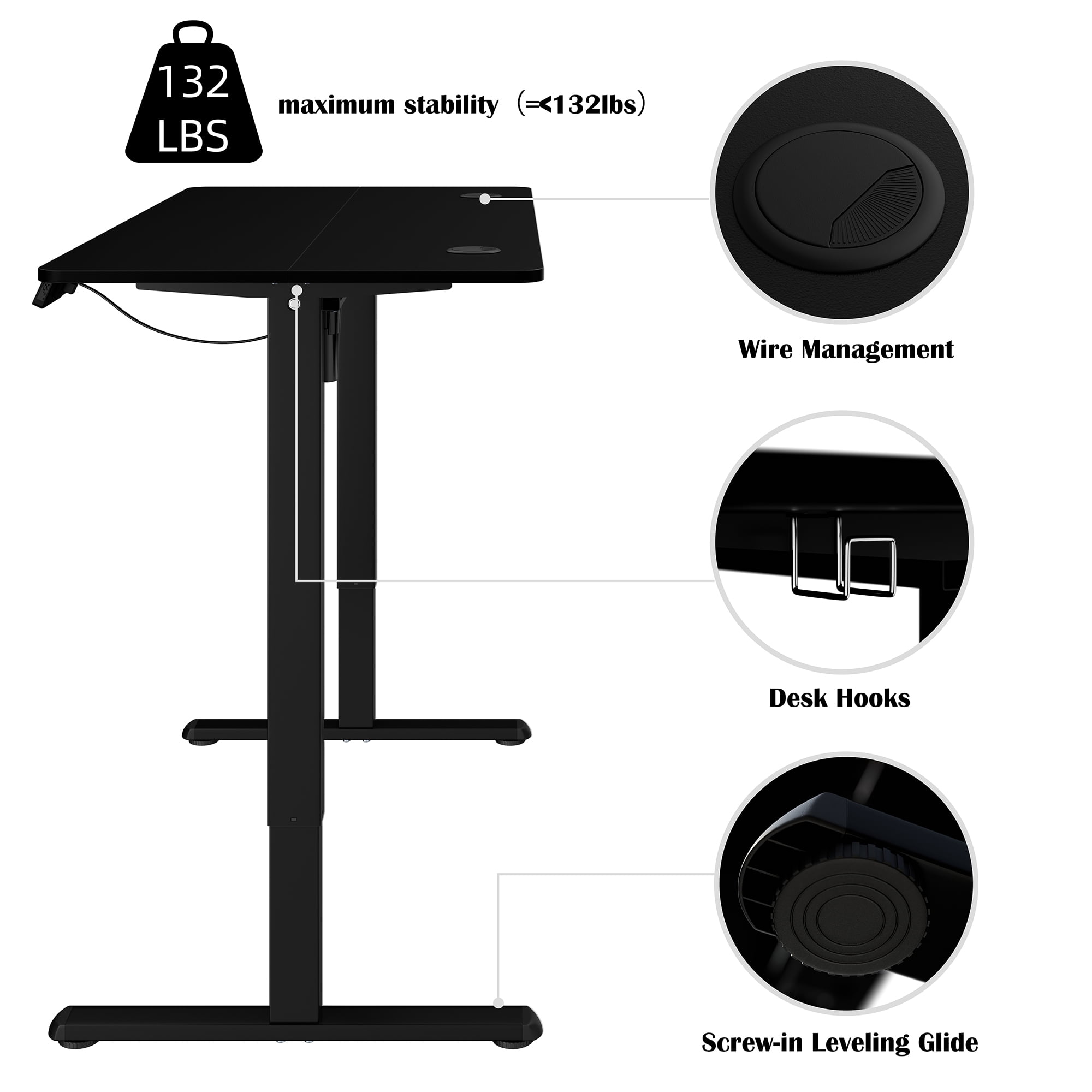 Walsunny Electric Standing Desk, Height Adjustable Desk 40" x 24" Ergonomic Stand Up Desk with Electric Lift & Memory Preset for Home Office, Black