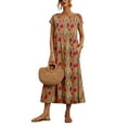 thumbnail image 1 of Innerwin Robe d'Été de Plage à Manches Courtes pour Femmes Robe Longue de Soirée Col Rond Kaftan Maxi Robes Kaki TG, 1 of 4