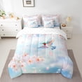thumbnail image 2 of Floral Hummingbird Twin Bedding Set 7 Piece Cherry Blossom Comforter Set With Sheets Teen Women,Spring Pink Flower Cute Bird Bed In A Bag Aesthetics Nature Bed Set, 2 of 5