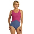 thumbnail image 6 of Sporti Textured Chlorine Resistance Asymmetric Colorblock One Piece Slimsuit, High Cut, Soft Cup, Athletic (Women’s), 6 of 12