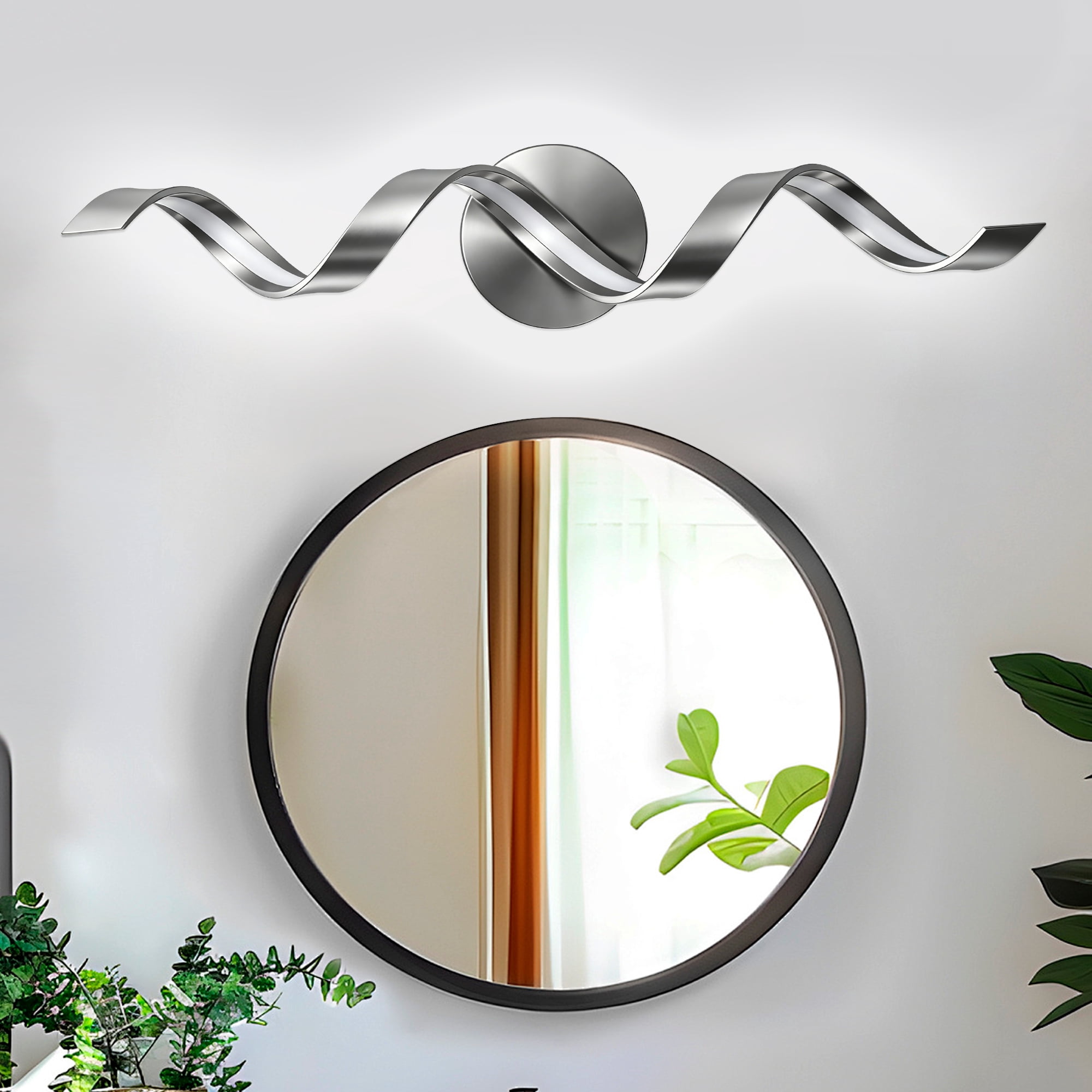 LED Bathroom Vanity Lights, 24inch Dimmable Black Bathroom Lighting Fixture Over Mirror 15W Spiral Design LED Wall Light Fixtures