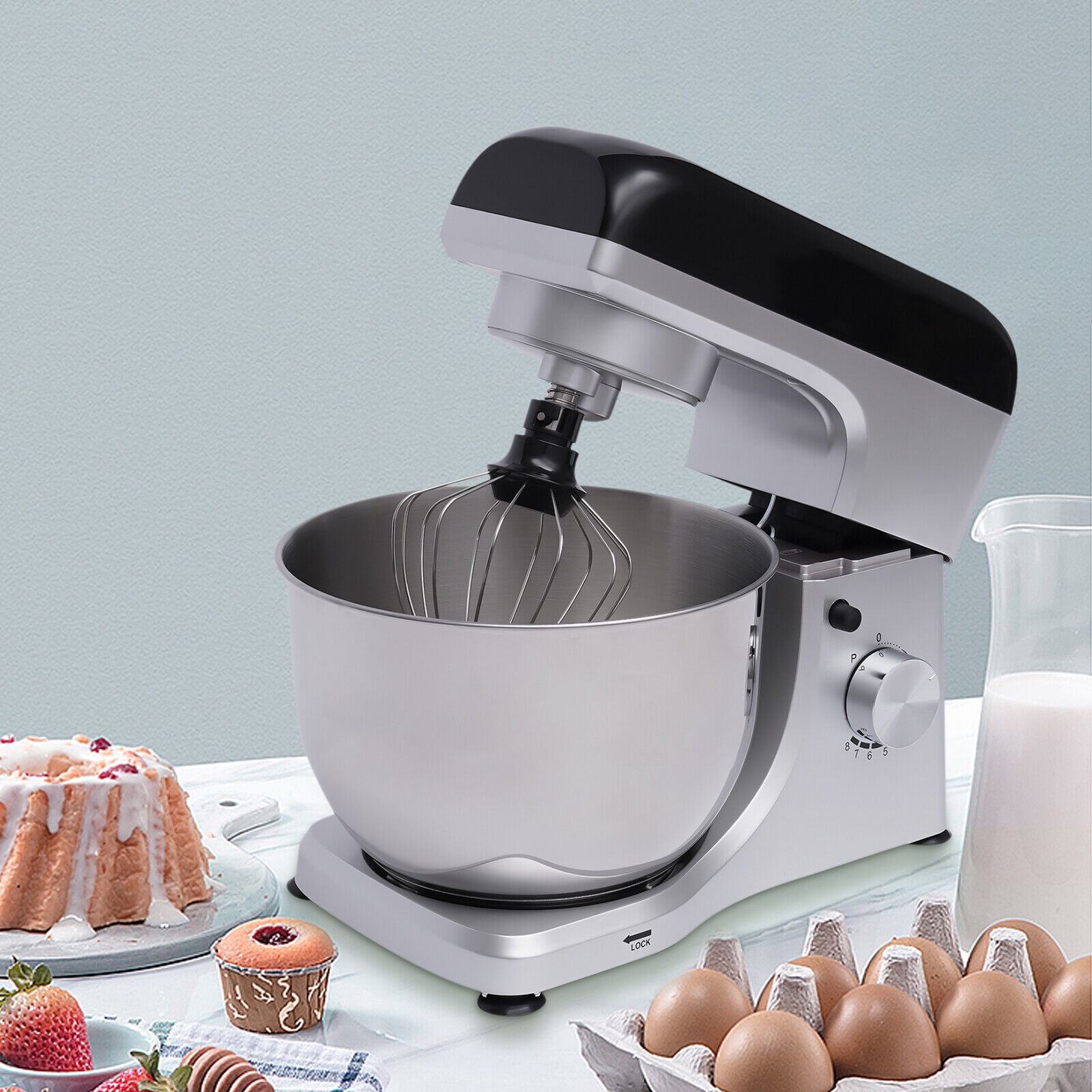  Kitchen Electric Food Mixer 3 In 1 Kitchen Electric Mixer 1000W  6 Speed Kneading Dough Machine Cream Whipping Machine (Color : Black, Size  : 4L): Home & Kitchen