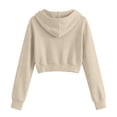 thumbnail image 5 of Teylalorva Women's Outerwear Jackets Basic Hooded Button Drawstring Short Double Pocket Long Sleeve Fall Winter Beige Size S, 5 of 8