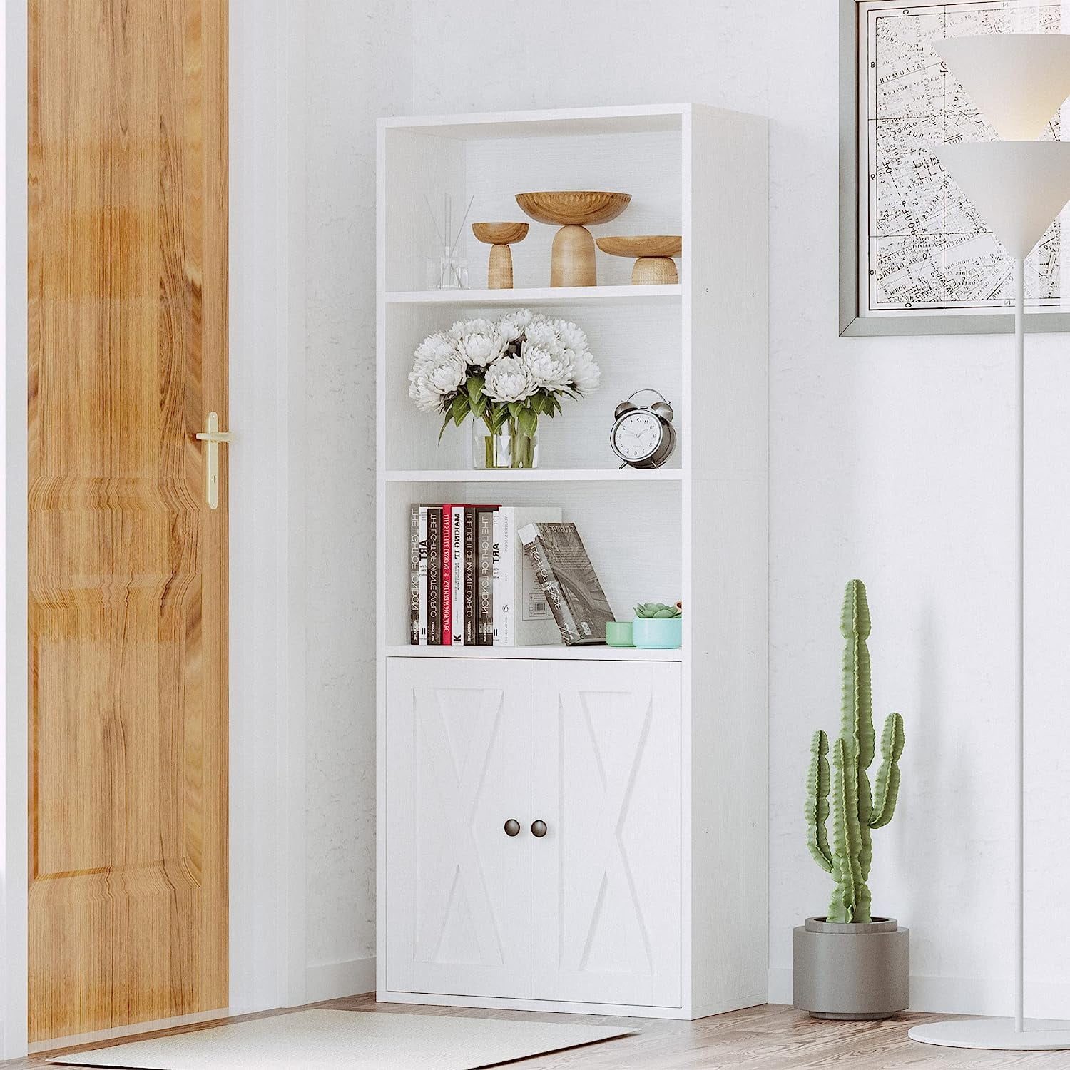 IRONCK Industrial Wooden Bookshelf with Doors, 5-Tier