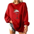 thumbnail image 1 of Pompotops Women Christmas Print Loose O-Neck Long-Sleeved Fleece Oversized Sweatshirt Pullover, 1 of 7
