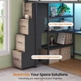 thumbnail image 6 of Loft Bed Twin Size with Desk and Storage Stairs&8 Storage Drawers, Metal Twin Loft Beds with LED Lights&Power Strips&Open Shelves, Loft Bed Frame for Teens/Adults, Black+Grey, 6 of 10