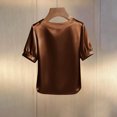 thumbnail image 5 of Women's Solid Color Casual Short Sleeve Round Neck T-Shirt Top for Summer, 5 of 5