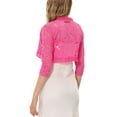 thumbnail image 3 of INSPIRE CHIC Women's Elegant Ruffle Collar Front 3/4 Sleeve Lace Shrug Top XS Rose Pink, 3 of 6