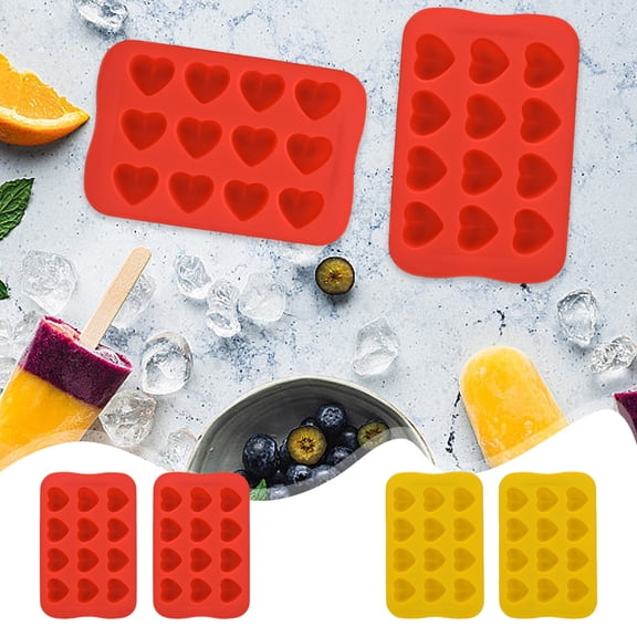 2-Pack Flexible Silicone Ice Cube Trays, 12 Compartment Easy Release, BPA-Free, Dishwasher , Stackable, Food Grade, Red and Yellow for Home, Bar, Baby Food, 4.13x6.29 Inches
