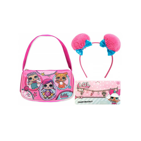 Girls LOL Surprise! Glee Club Handbag Pink, Pom Pom Headband and Charm Bracelet