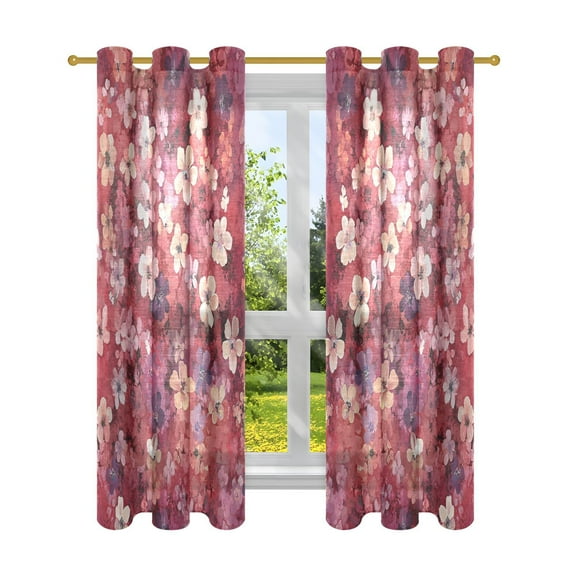 Window Curtain Panels Cotton Linen Decorative Curtains - Symmetri calWatercolor Red Blossom PatternWindow Shade Backdrops for Home Office Sunroom Country House