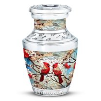JAGASY Red Cardinal Couple Urns for Parents - Golden Mini Urn for Ashes for Women - Keepsake Small Urn for Ashes Adult Male - White Blossom Funeral Urns for Mom & Dad - (3 Inch)