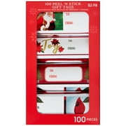 Holiday Time Traditional Holiday Self Stick Gift Tags, Peel 'N Stick Christmas Labels, Foil and Paper, 100 Count