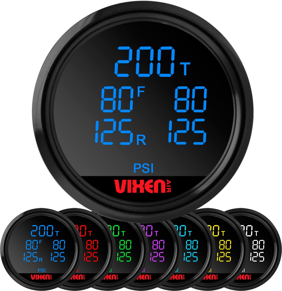 Vixen Air 2" Universal Five Display Digital Air Pressure Gauge with