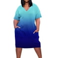 thumbnail image 2 of Usmixi Womens Dresses Short Sleeve V-Neck Gradient Midi Summer Dress Vintage Swing T Shirt Pocket Plus Size Dresses Sky Blue XXXXL, 2 of 5