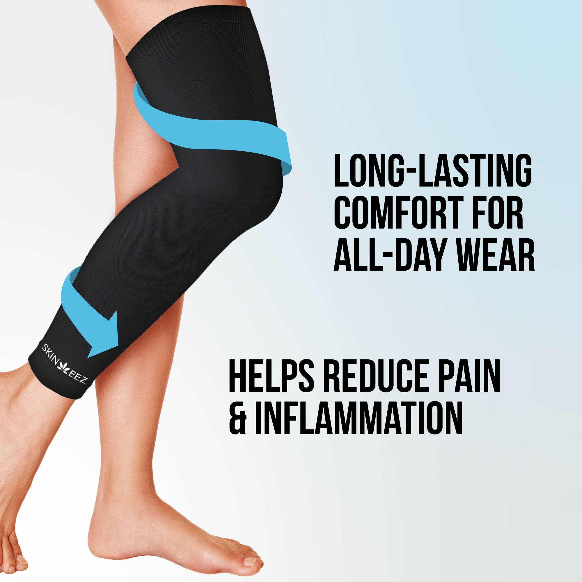 Skineez Hydrating Moderate Compression Leg Sleeve, L-XL, Black
