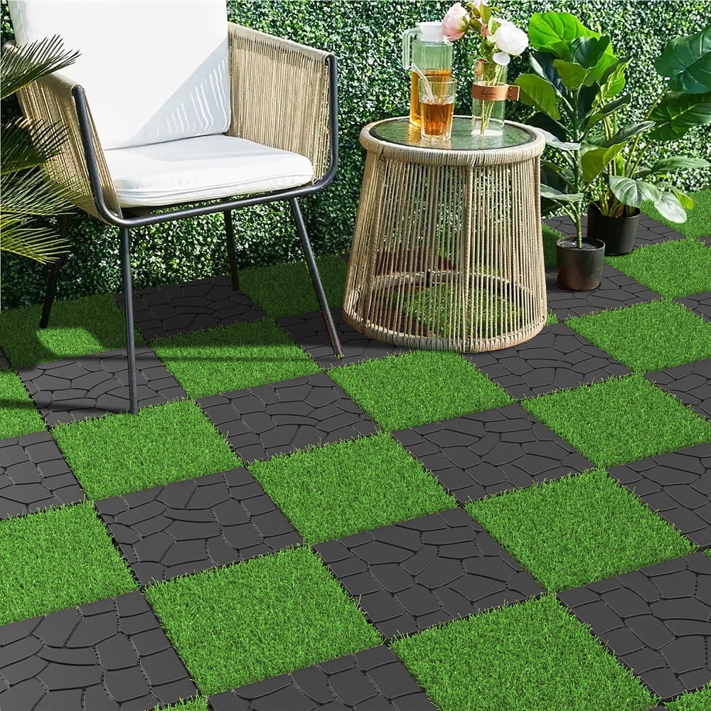 12" Patio Deck Tiles, DIY Module Interlocking Decking Tiles Floor Tile, Easy and Quick Installation Court Tiles for Porch Poolside Balcony Backyard 44pcs