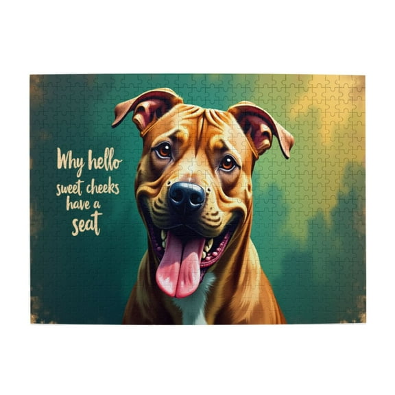 500 Piece Jigsaw Puzzle For Adults Smiling Pitbull Challenging & Fun Adult Puzzle Game Unique Artwork Great Gift Idea Home Decor 20.5X15In