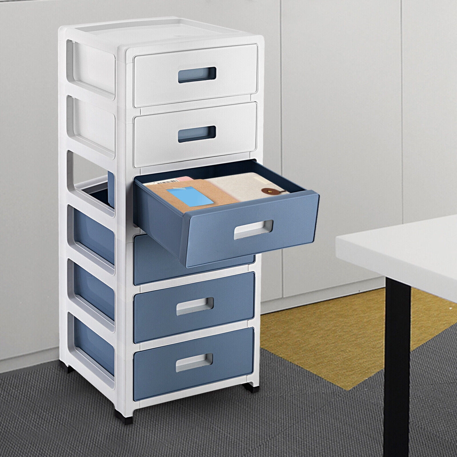 33in Blue White 6-Drawer Organizer, Household/Office Storage Cabinet Drawer Type  13.8*10*32.9in for Bedroom, Living Room, Study