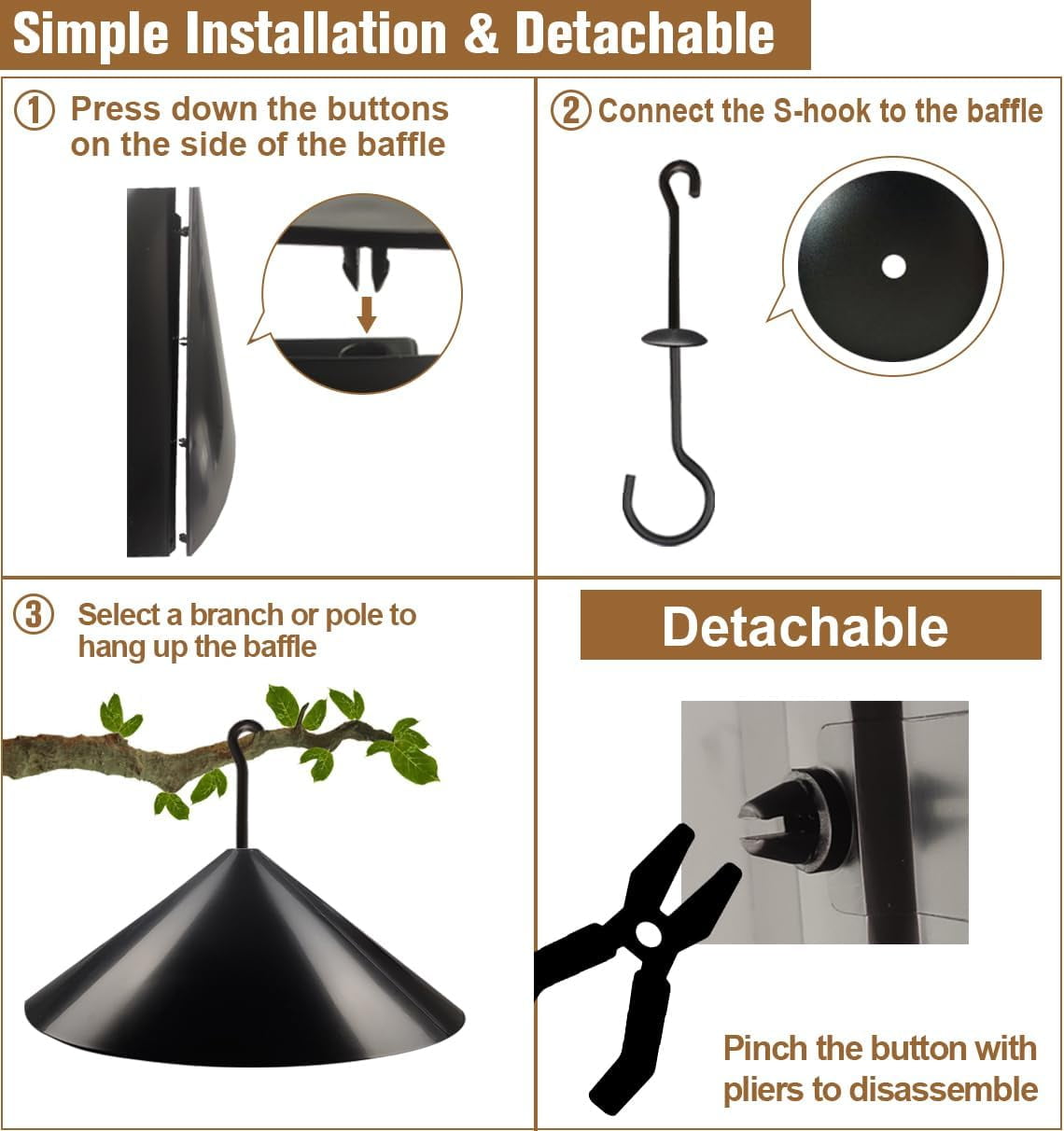 Squirrel Baffle for Bird Feeder Pole, Outside Hanging Mount Bird House Guard for Outdoor Shepherd’s Hook,19 Inch Diameter, 1 Pack