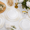 thumbnail image 4 of Goodluck 100PCS Vintage Clear Gold Rim Plastic Plates, Fancy Disposable Dinnerware Set with 50 10.25" Dinner Plates and 50 7.5" Dessert Plates for Wedding, Party, Holiday, Thanksgiving, 4 of 7