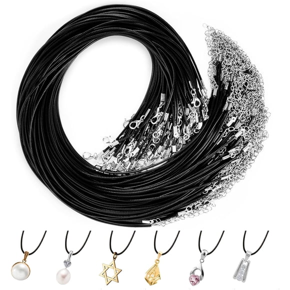 EcoNesxp Black wax necklace cord leather cord chain necklace bracelet with lobster claw clasp 100pcs black necklace cord for necklace