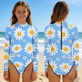 thumbnail image 2 of BaoFuBaoMei Swimsuit for Girls 1 Piece Half Zip Long Sleeve Bathing Suit Printed Full Coverage Swimwear Summer Vacation Swim Set, 2 of 7