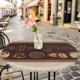 thumbnail image 4 of Vintage Coffee Time Fitted Tablecloth with Elastic Edged, Round Table Cloth for Dining Table, Farmhouse Desserts Beige Burlap Waterproof Oil Proof Table Cover for Indoor Outdoor 36"-44", 4 of 8