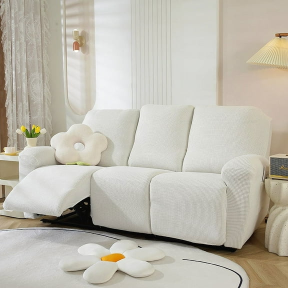 XmhyTop Couch Cover Jacquard Stretch Sofa Covers Polar Fleece Easy - Fit Washable Reclining Chair Cover for Living Room Sofa - Ideal Furniture Protector 3 seat (White)