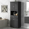 thumbnail image 3 of 5-Tier Tall Storage Cabinet with Laundry Basket, Drawer & Adjustable Shelves, Bathroom Cabinet Floor Cabinet with Doors for Living Room, Bathroom, Black, 3 of 9