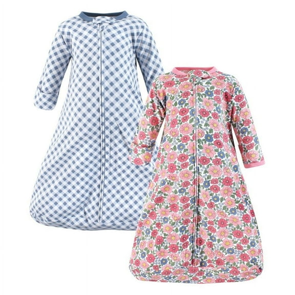 Hudson Baby Infant Girl Cotton Long-Sleeve Wearable Sleeping Bag, Sack, Blanket, Pink Blue Pretty Floral, 0-3 Months