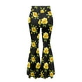 thumbnail image 5 of Xoenoiee Golden Rose Pattern Pants Flare Leggings for Women Tummy Control Plus Size Yoga Pants Leg Slim Fit Wide Leg Pants Bootleg for Going Out Walking, M, 5 of 7