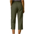 thumbnail image 4 of Hueook Womens Capri Pants Womens Golf Pants Women's SummerLinen Solid Color Loose Straight Leg Pants with Pockets Side Slit Buttons Cropped Pants Army Green M, 4 of 5