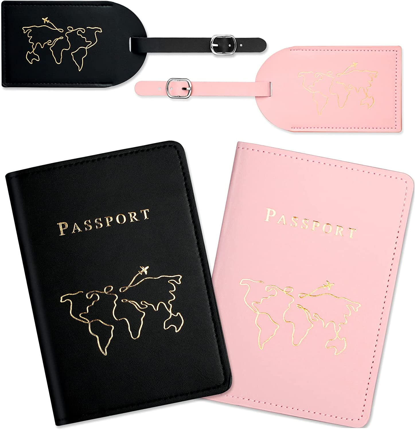 Set De Voyage : Protège-passeport + étiquette Bagage - Cuir PU, Léger, Unisexe Bleu Et Gris