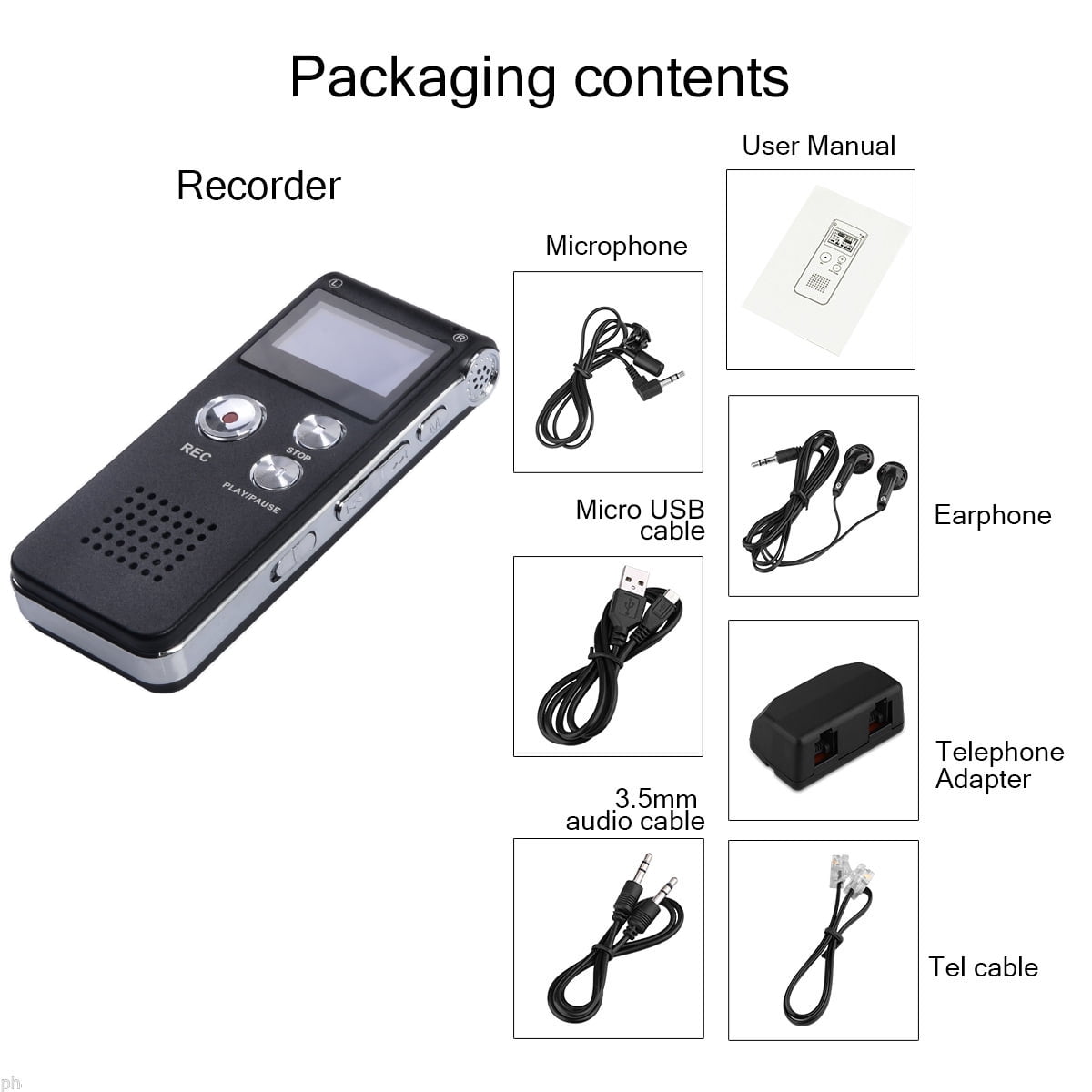 Mini Black Rechargeable 8GB Digital Audio Dictaphone MP3 Player Voice Recorder