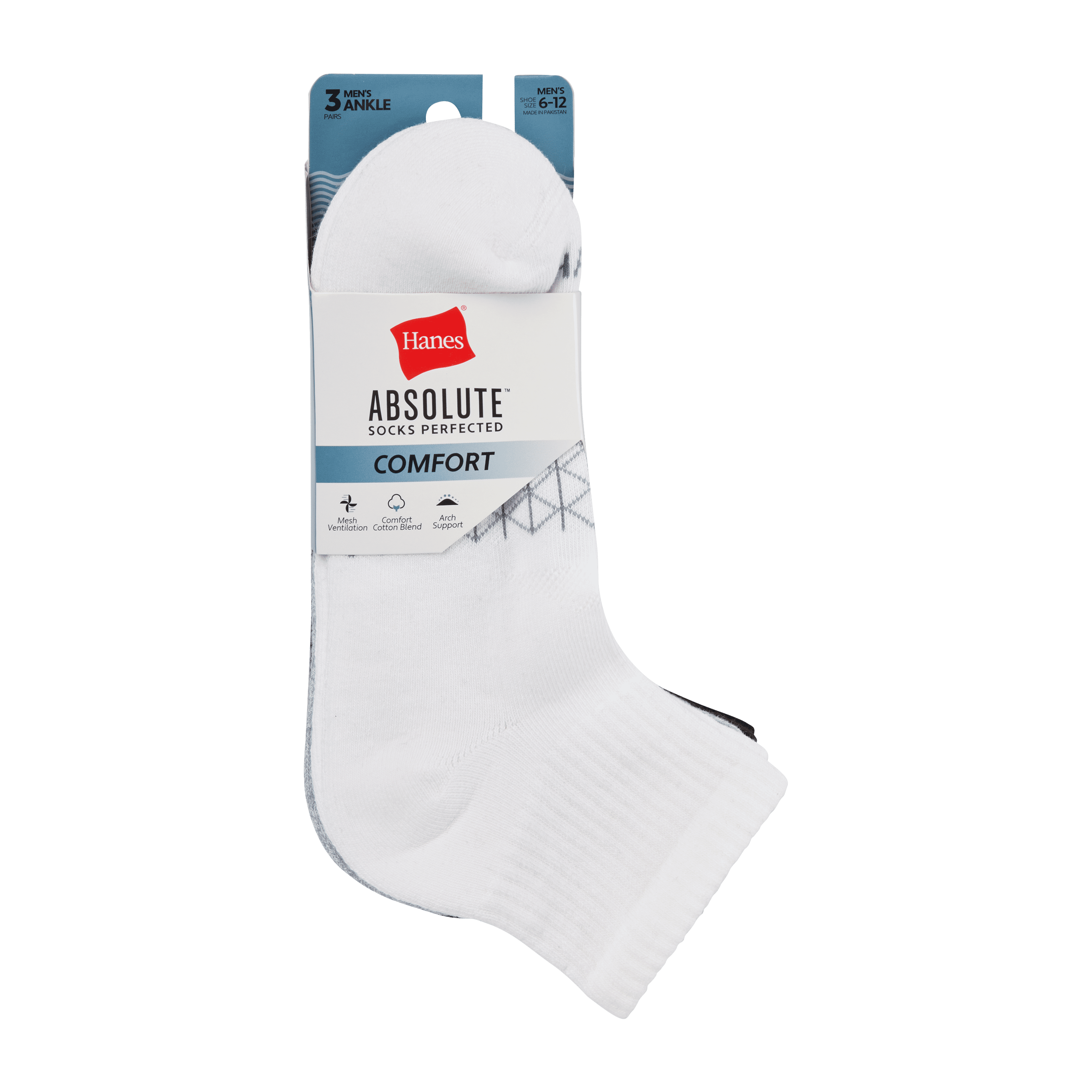 Hanes Mens Absolute Comfort Cushioned Ankle Socks, 3-Pairs