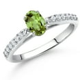 thumbnail image 2 of Gem Stone King 10K White Gold Green Peridot and White Lab Grown Diamond Engagement Ring for Women (0.68 Cttw, Oval 6X4MM, Gemstone August Birthstone, Size 8), 2 of 4