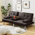 thumbnail image 2 of Yaheetech Modern Faux Leather Convertible Futon Sofa Bed with Cup Holders, Espresso, 2 of 9