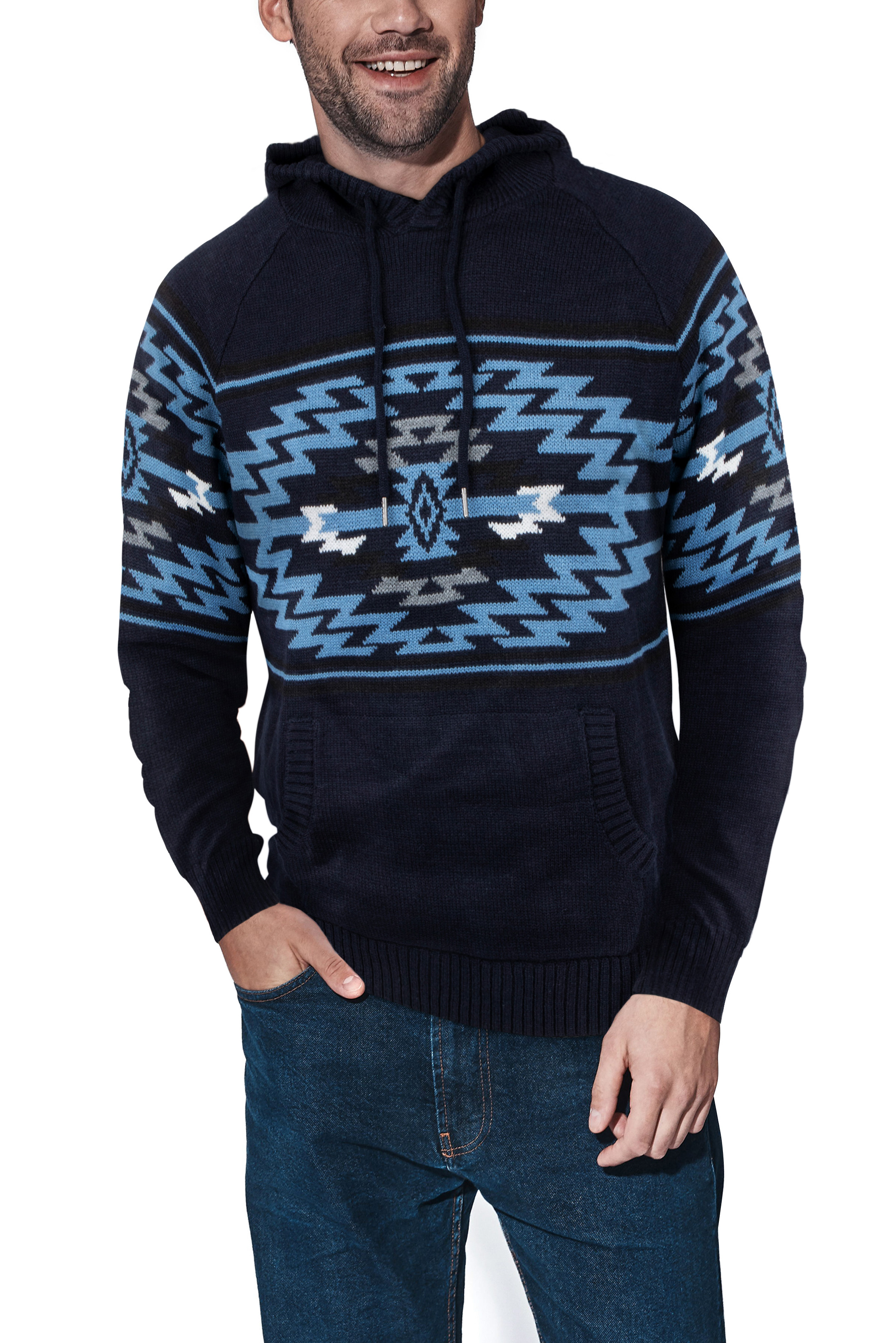 Aztec Hooded Sweater - Casual Pullover 