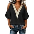 thumbnail image 2 of YVNAURA Women's Cold Shoulder Tops Summer Lace Trim V Neck Blouse Hollow Out Chiffon Shirt Trendy 2026 Loose Fit Short Sleeve Casual Tops for Women Going Out Date Night, Black,S, 2 of 6