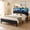 Black, variant on melmine Metal Platform Bed Frame with 4 Drawers Metal Bed Frame King with Headboard & LED Light & 2-Tier Shelf & Charge Station,Brown