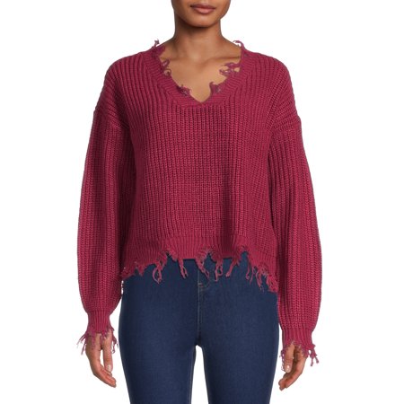 Derek Heart Junior’ Destructed Edge Pullover Sweater with Long Sleeves