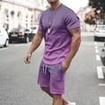 thumbnail image 2 of BiZtdJrK Men Summer 2 Piece Sets Casual Short Sleeve Tshirts Matching Drawstring Beach Shorts Tracksuits Fashion Gradient Print Big and Tall Sport Set My Orders Placed by Me Purple 5XL, 2 of 6