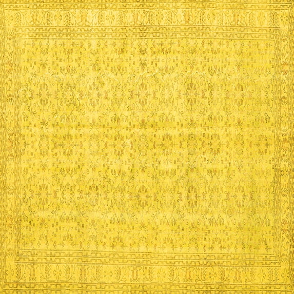 Ahgly Company Machine Washable Indoor Square Persian Yellow Traditional Area Rugs, 8' Square
