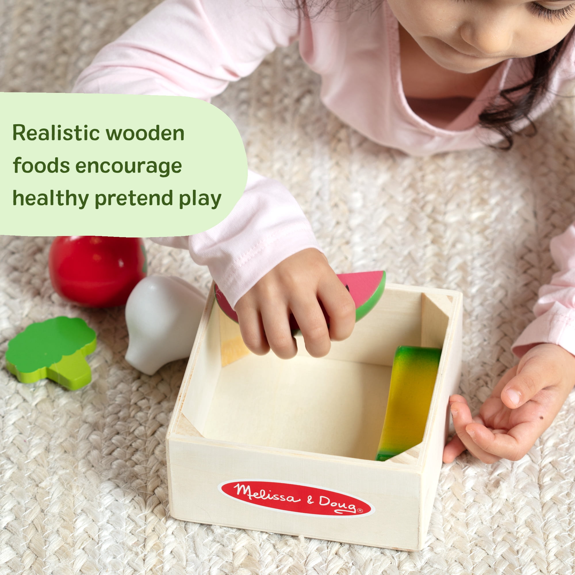 Melissa & Doug Food Groups Wooden Play Food Set with Crate – Produce - FSC Certified