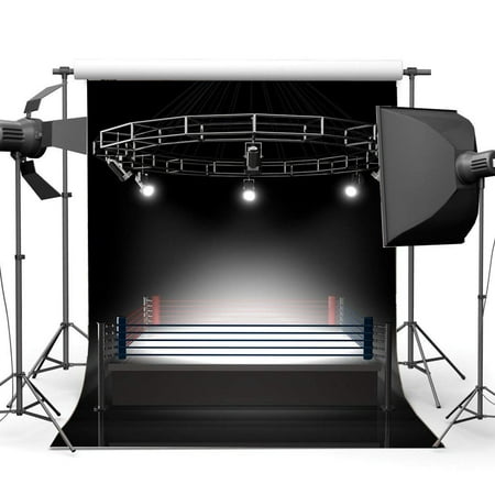 Competition Boxing Ring ABPHOTO Polyester 5x7ft Boxing Ring Backdrop Boxing Backdrops Interior Stadium Stage Lights Dark Athletic Sports Gymnasium Photography Background for Sports Activity Competition Photo Studio Props ()