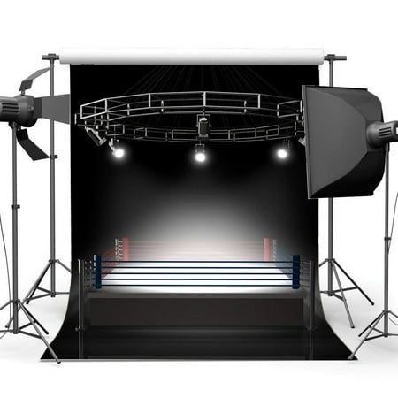 Image of ABPHOTO Polyester 5x7ft Boxing Ring Backdrop Boxing Backdrops Interior Stadium Stage Lights Dark Athletic Sports Gymnasium Photography Background for Sports Activity Competition Photo Studio Props