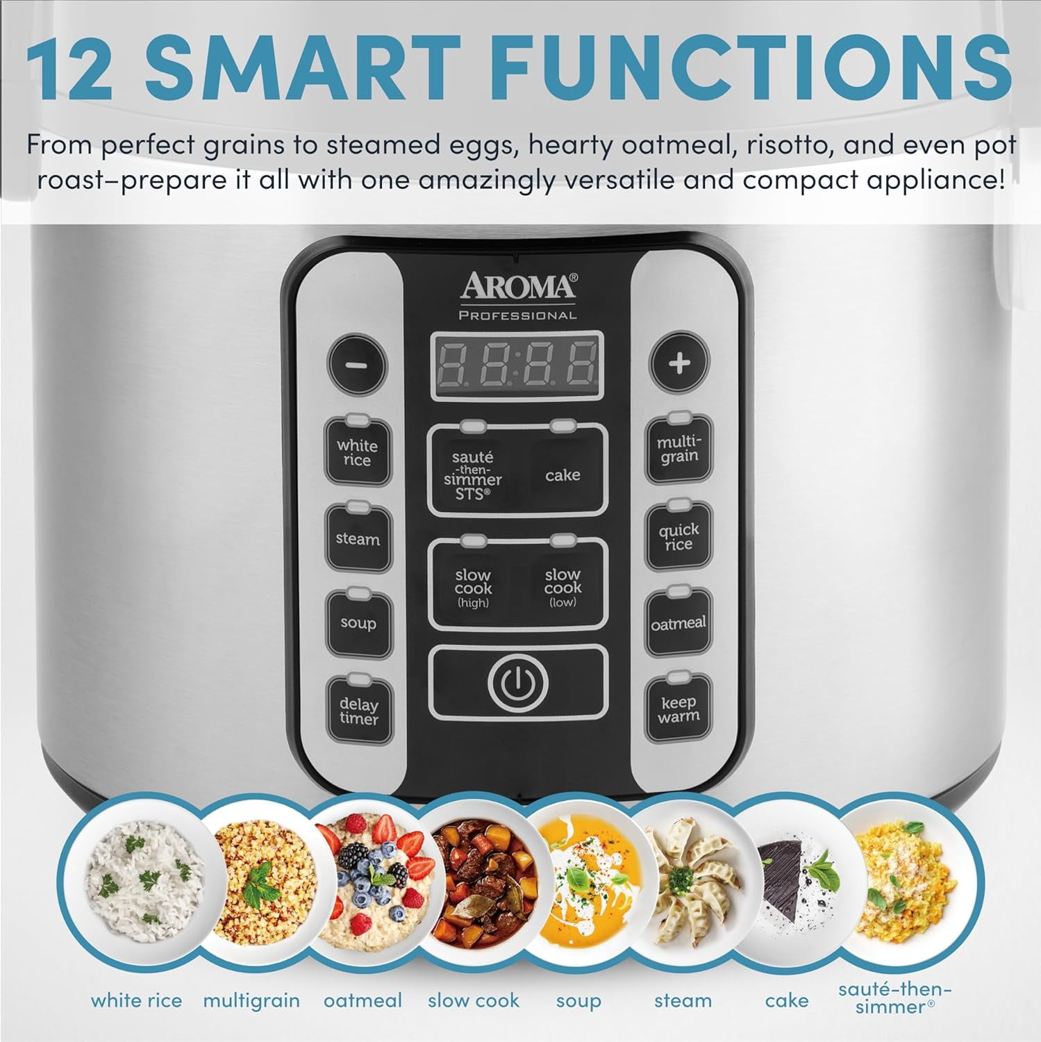 Aroma Housewares ®   Professional 20-Cup (Cooked) / 5Qt. Digital Rice Cooker, Steamer, and Slow Cooker Pot with 10 Smart Cooking Modes, Including Sauté-then-Simmer ®