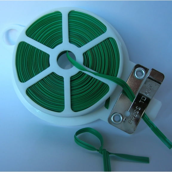 65ft (20m) GREEN flat Plastic Twist Tie Roll with Cutter