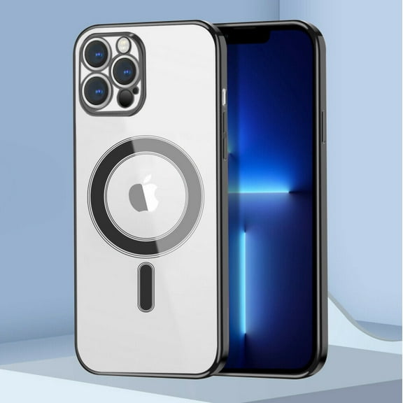For Apple iPhone 14 Pro Max 6.7 inch Clear Anti-Scratch TPC Back TPU Bumper Shockproof Protective Fast and Stable Wireless Charging Magsafe Compatible Hybrid Case Cover Electroplating Black